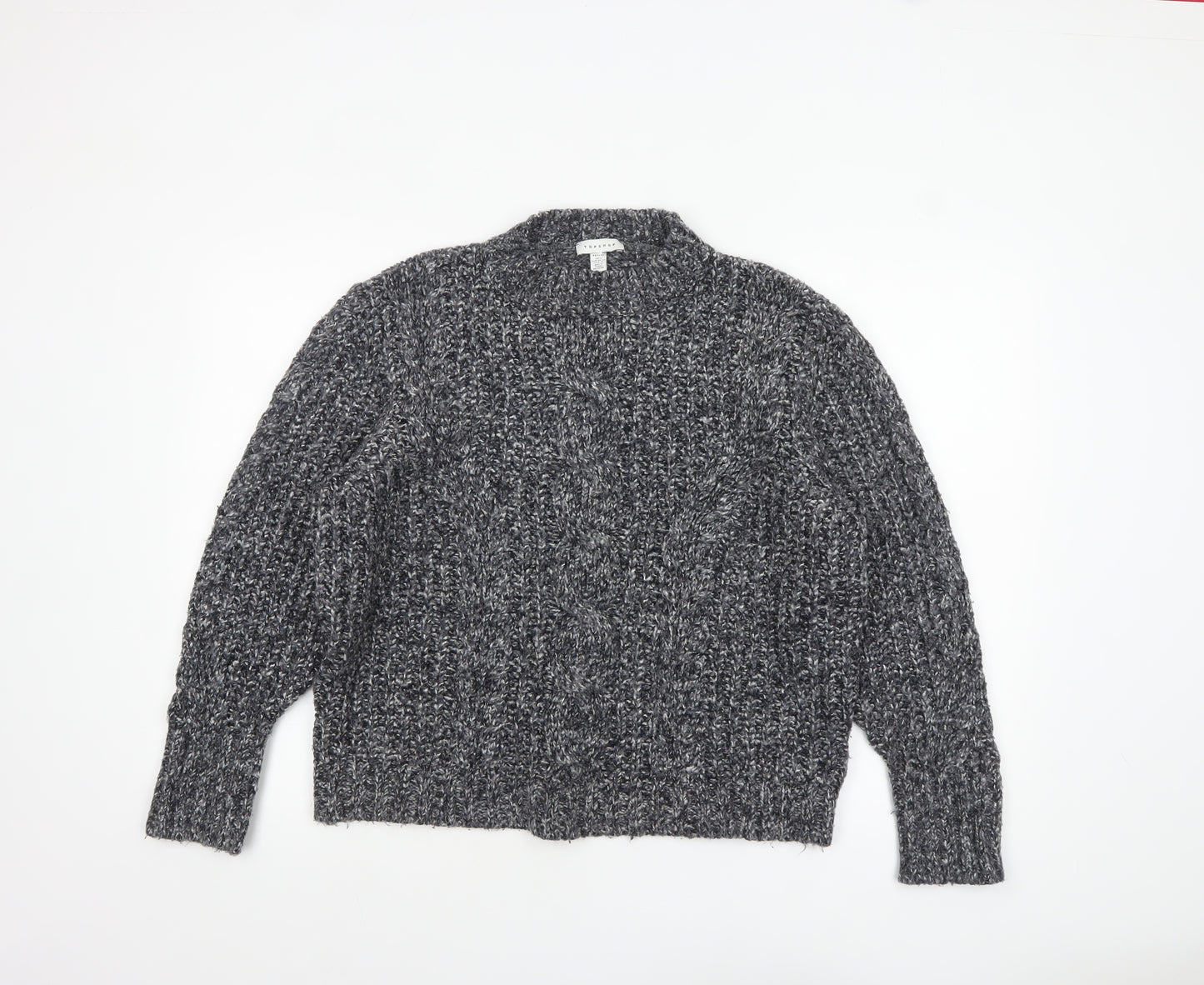 Topshop Women’s Grey Chunky-Knit Mock Neck Petite Jumper Size M