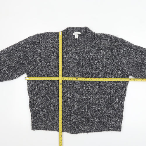 Topshop Women’s Grey Chunky-Knit Mock Neck Petite Jumper Size M