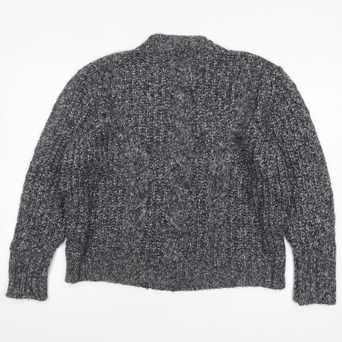 Topshop Women’s Grey Chunky-Knit Mock Neck Petite Jumper Size M