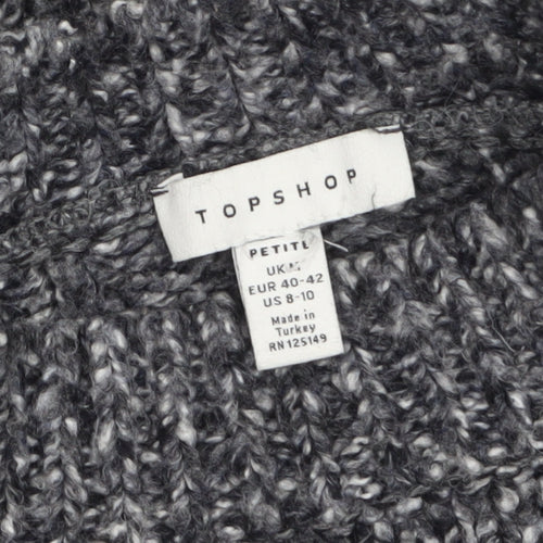 Topshop Women’s Grey Chunky-Knit Mock Neck Petite Jumper Size M