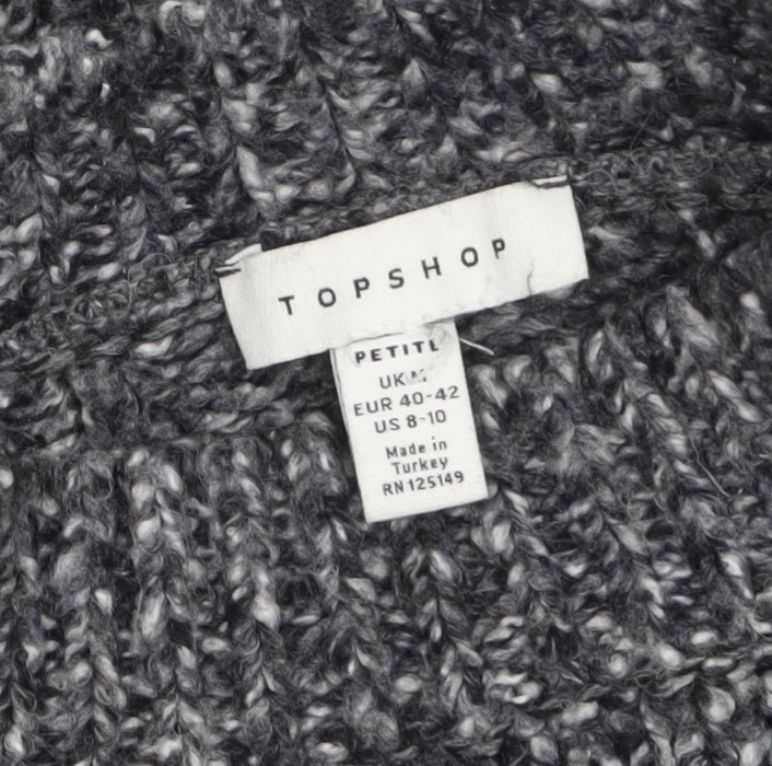 Topshop Women’s Grey Chunky-Knit Mock Neck Petite Jumper Size M