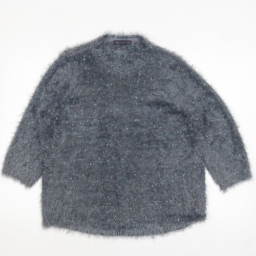 Marks and Spencer Women Grey Sequin Knit Pullover Jumper Size 16