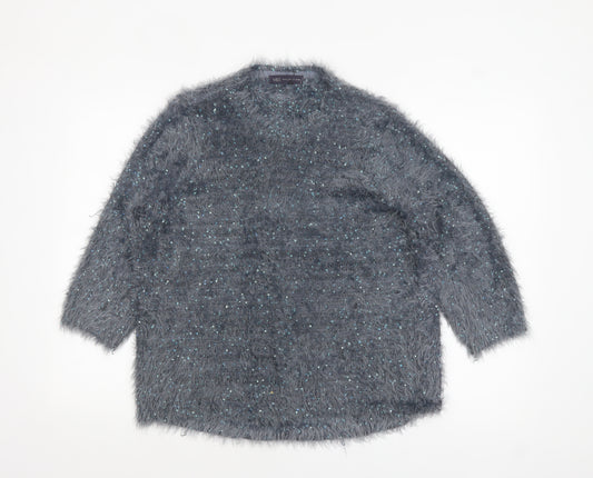 Marks and Spencer Women Grey Sequin Knit Pullover Jumper Size 16