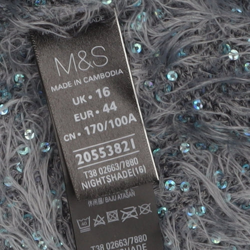 Marks and Spencer Women Grey Sequin Knit Pullover Jumper Size 16