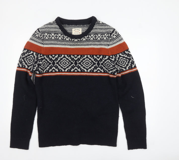 Fat Face Men's Blue Fair Isle Crew Neck Wool Blend Jumper Size S