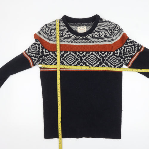 Fat Face Men's Blue Fair Isle Crew Neck Wool Blend Jumper Size S