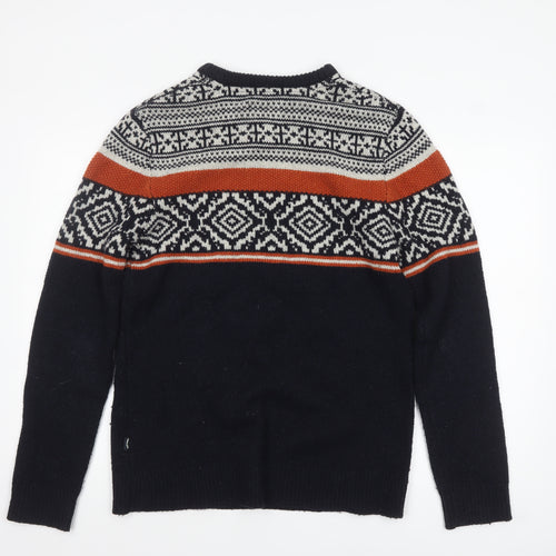 Fat Face Men's Blue Fair Isle Crew Neck Wool Blend Jumper Size S