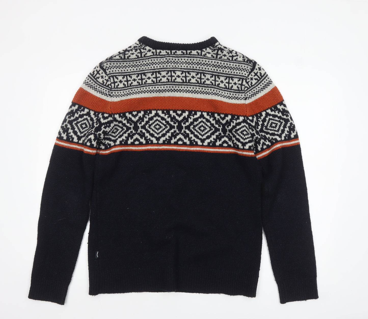 Fat Face Men's Blue Fair Isle Crew Neck Wool Blend Jumper Size S