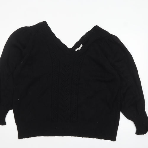 Laura Ashley Women’s Black V-Neck Cotton Knit Jumper XL