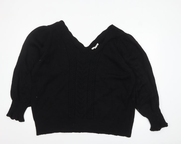 Laura Ashley Women’s Black V-Neck Cotton Knit Jumper XL