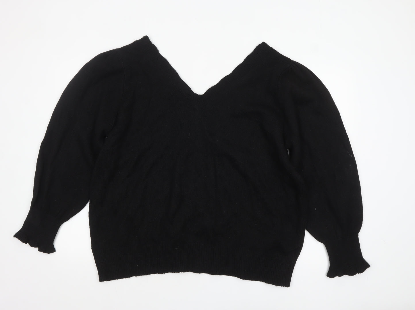 Laura Ashley Women’s Black V-Neck Cotton Knit Jumper XL