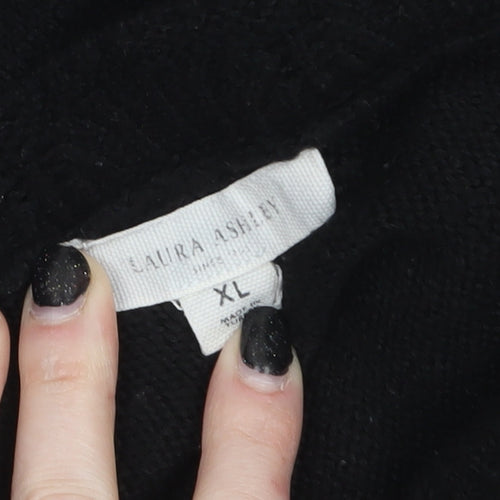 Laura Ashley Women’s Black V-Neck Cotton Knit Jumper XL