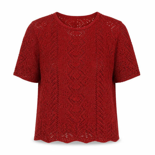 Berkertex Women Red Crochet Knit Short Sleeve Blouse Size 14