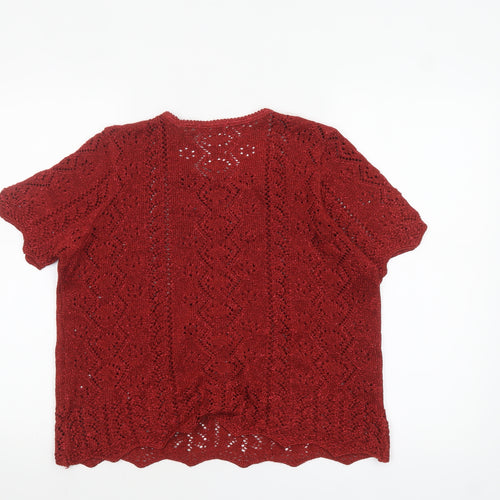 Berkertex Women Red Crochet Knit Short Sleeve Blouse Size 14