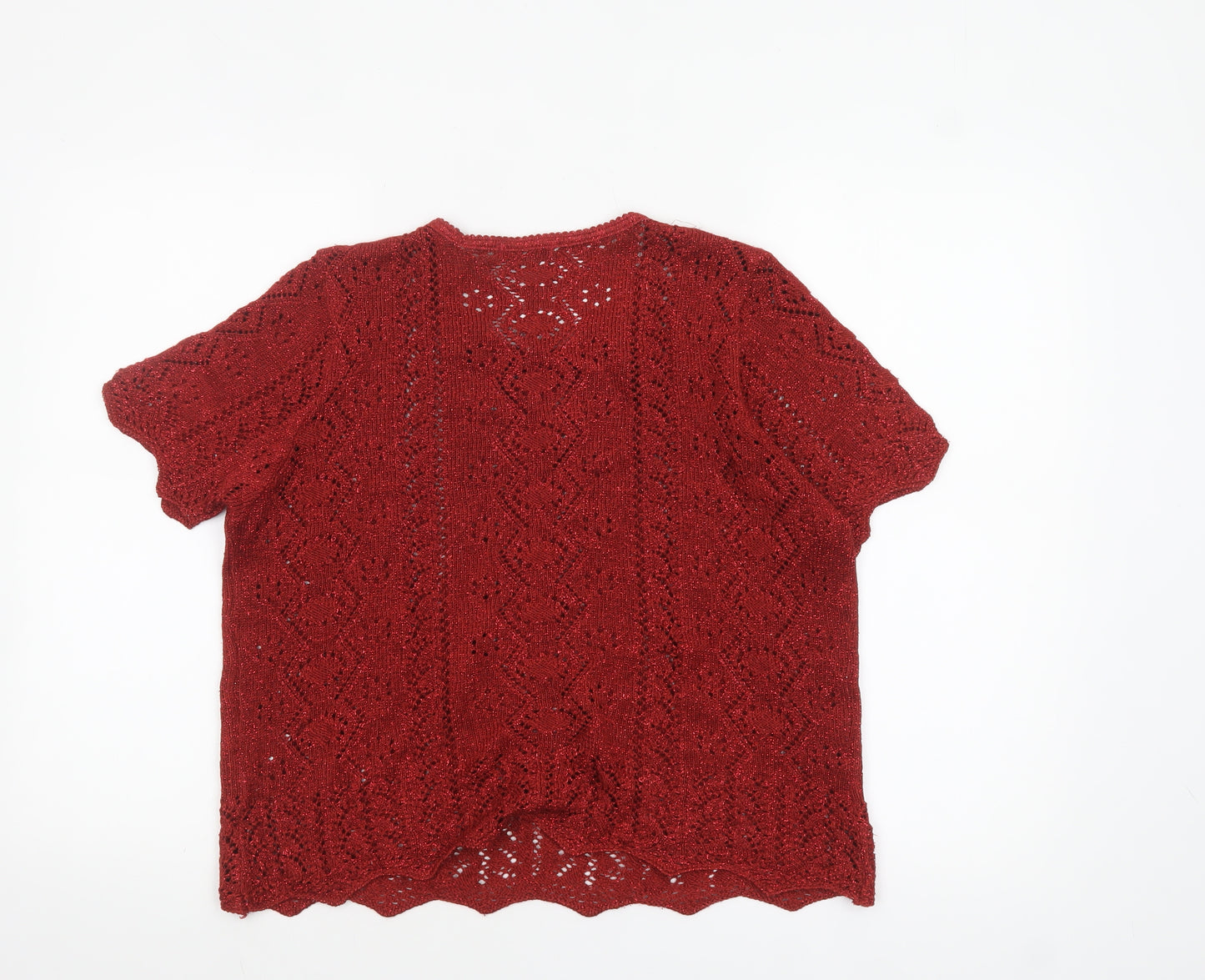 Berkertex Women Red Crochet Knit Short Sleeve Blouse Size 14