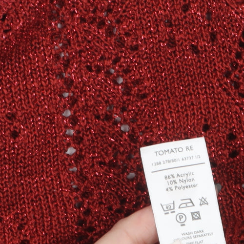 Berkertex Women Red Crochet Knit Short Sleeve Blouse Size 14