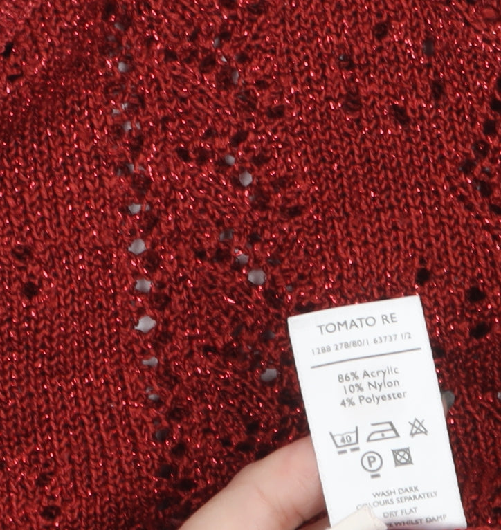 Berkertex Women Red Crochet Knit Short Sleeve Blouse Size 14