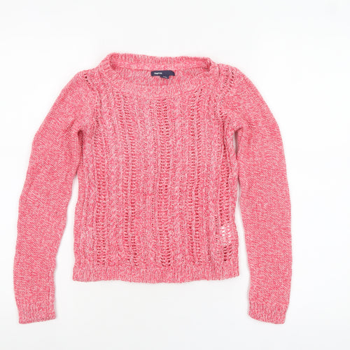 Gap Kids Girls Pink Cotton Knit Jumper 10-11 Years Crew Neck Pullover