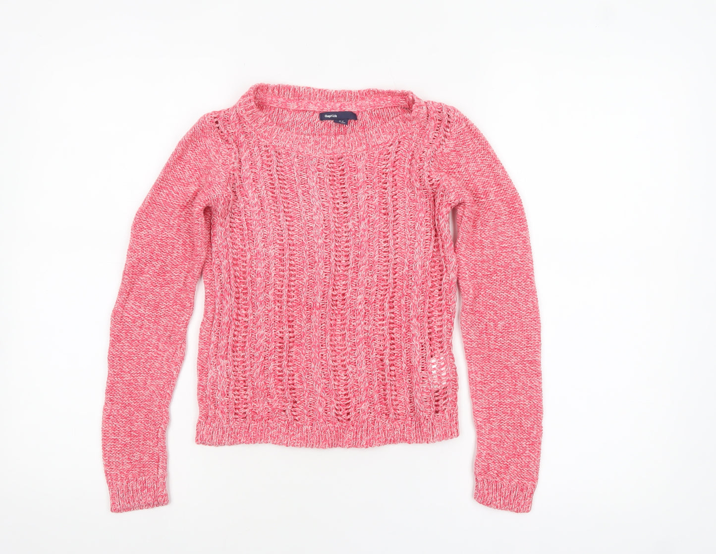 Gap Kids Girls Pink Cotton Knit Jumper 10-11 Years Crew Neck Pullover