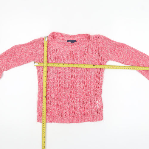 Gap Kids Girls Pink Cotton Knit Jumper 10-11 Years Crew Neck Pullover