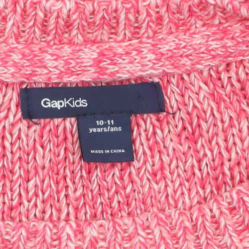 Gap Kids Girls Pink Cotton Knit Jumper 10-11 Years Crew Neck Pullover