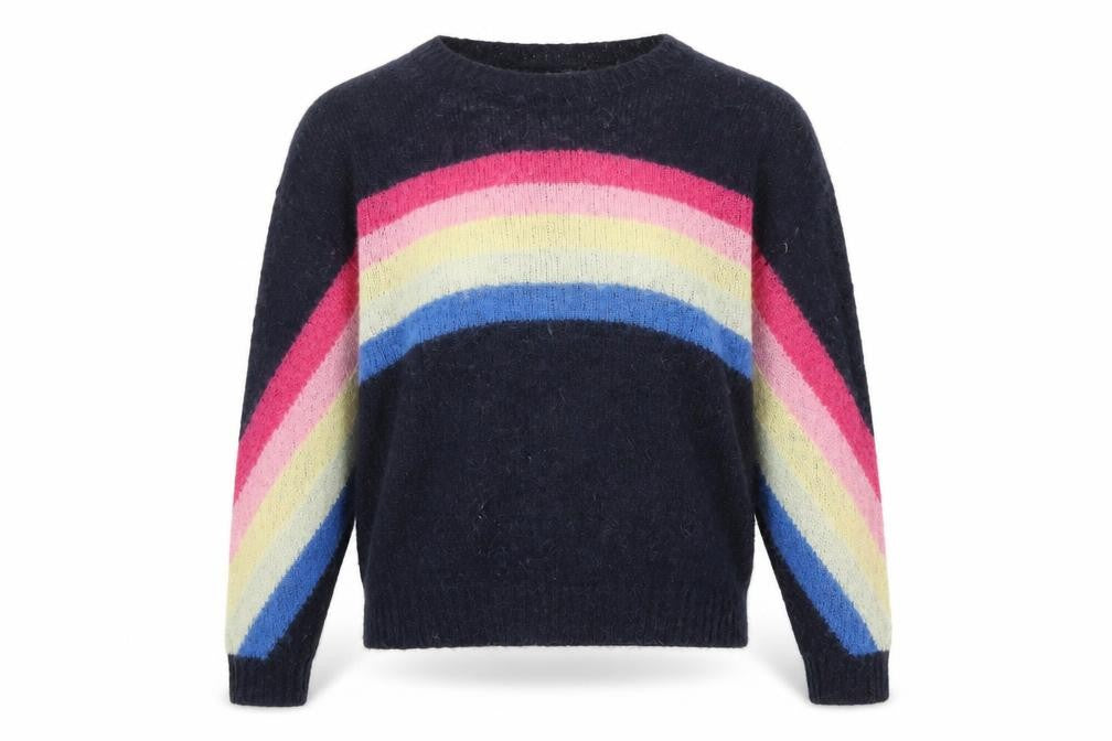 Front view of Hush Women’s Multicoloured Rainbow Wool Blend Jumper, size M