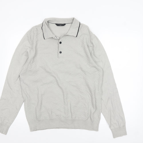 Very Man Grey Cotton Blend Long Sleeve Henley Jumper Size L
