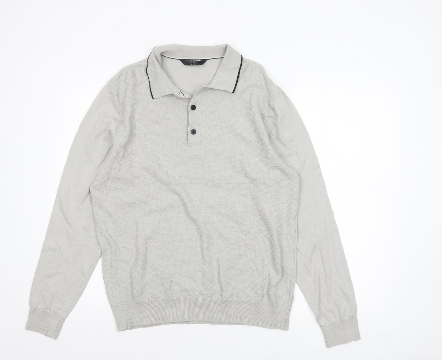 Very Man Grey Cotton Blend Long Sleeve Henley Jumper Size L