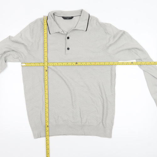 Very Man Grey Cotton Blend Long Sleeve Henley Jumper Size L