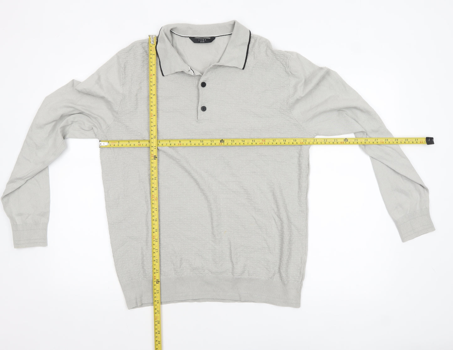 Very Man Grey Cotton Blend Long Sleeve Henley Jumper Size L