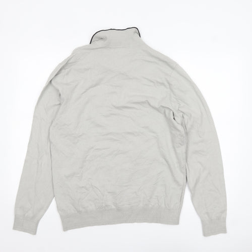 Very Man Grey Cotton Blend Long Sleeve Henley Jumper Size L