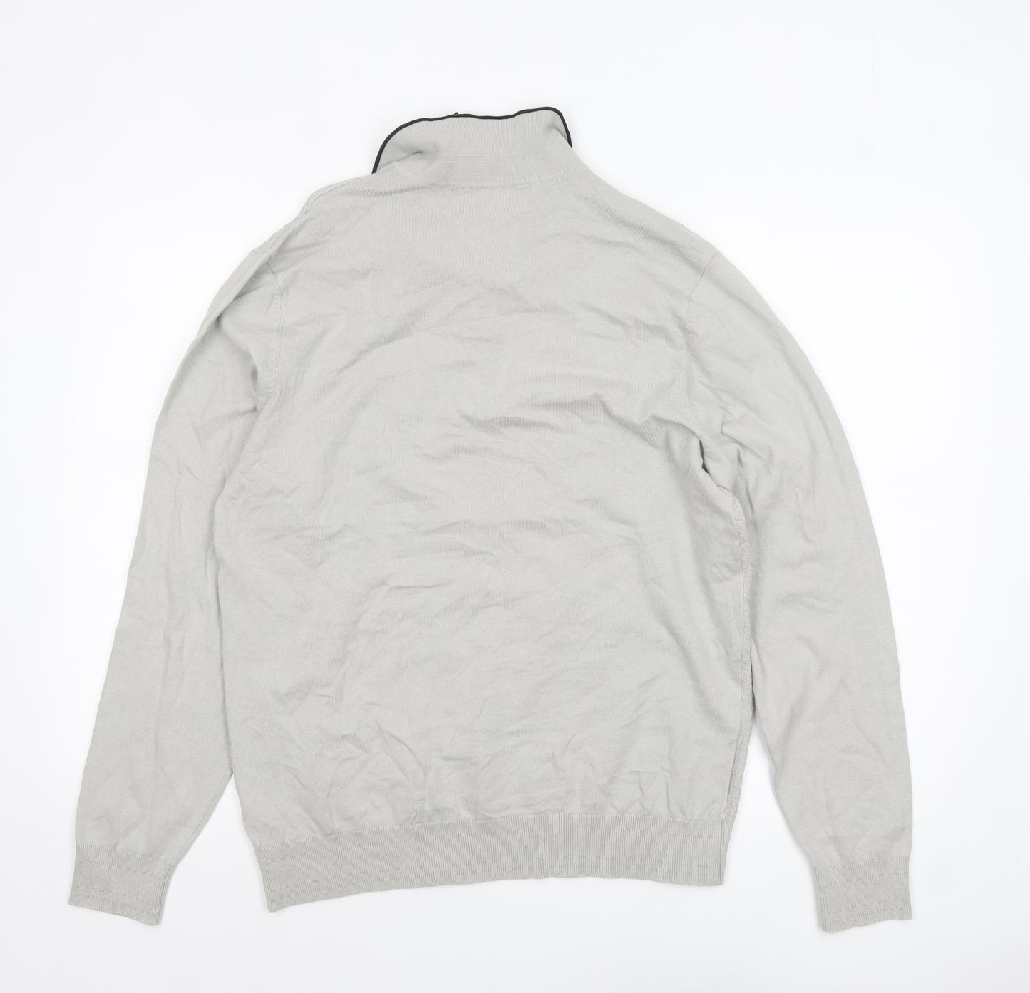 Very Man Grey Cotton Blend Long Sleeve Henley Jumper Size L