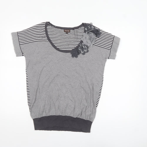 Phase Eight Women Grey Stripe Cotton Short Sleeve Pullover Jumper Size 12