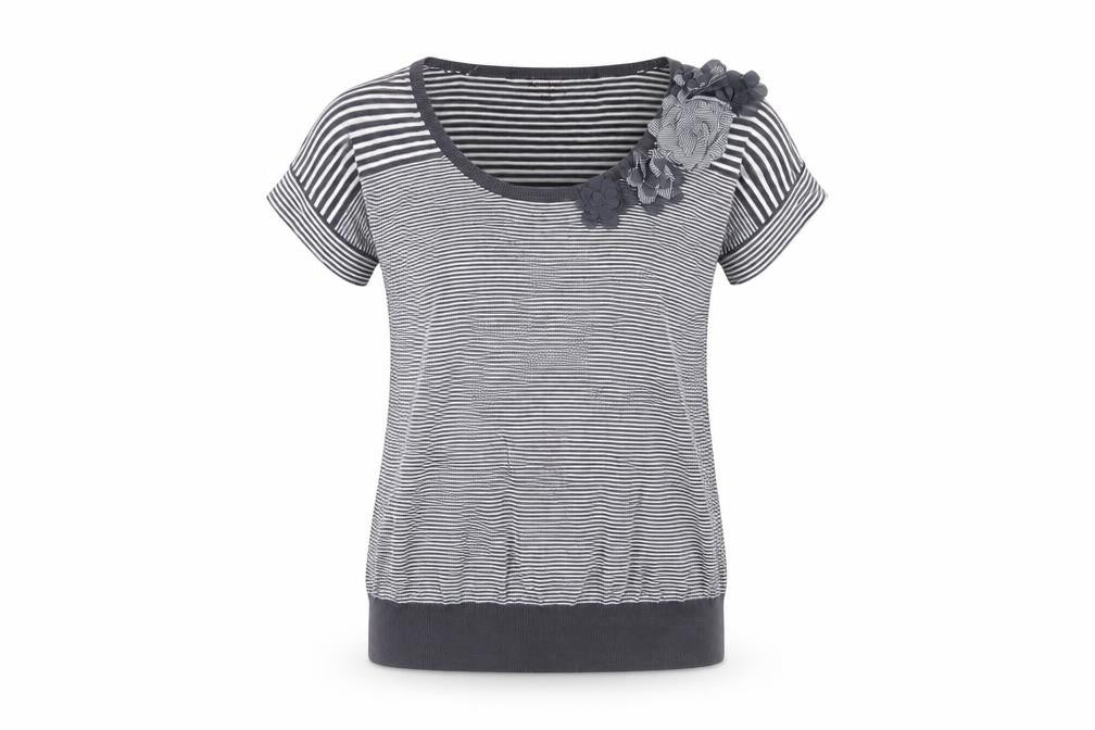 Front view of Phase Eight Women Grey Stripe Cotton Short Sleeve jumper, size 12