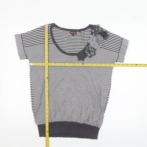 Phase Eight Women Grey Stripe Cotton Short Sleeve Pullover Jumper Size 12