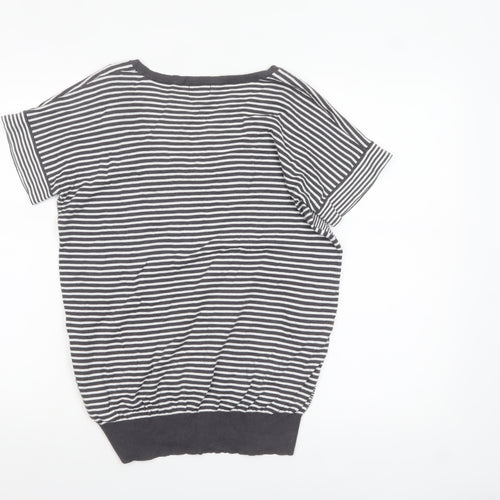 Phase Eight Women Grey Stripe Cotton Short Sleeve Pullover Jumper Size 12