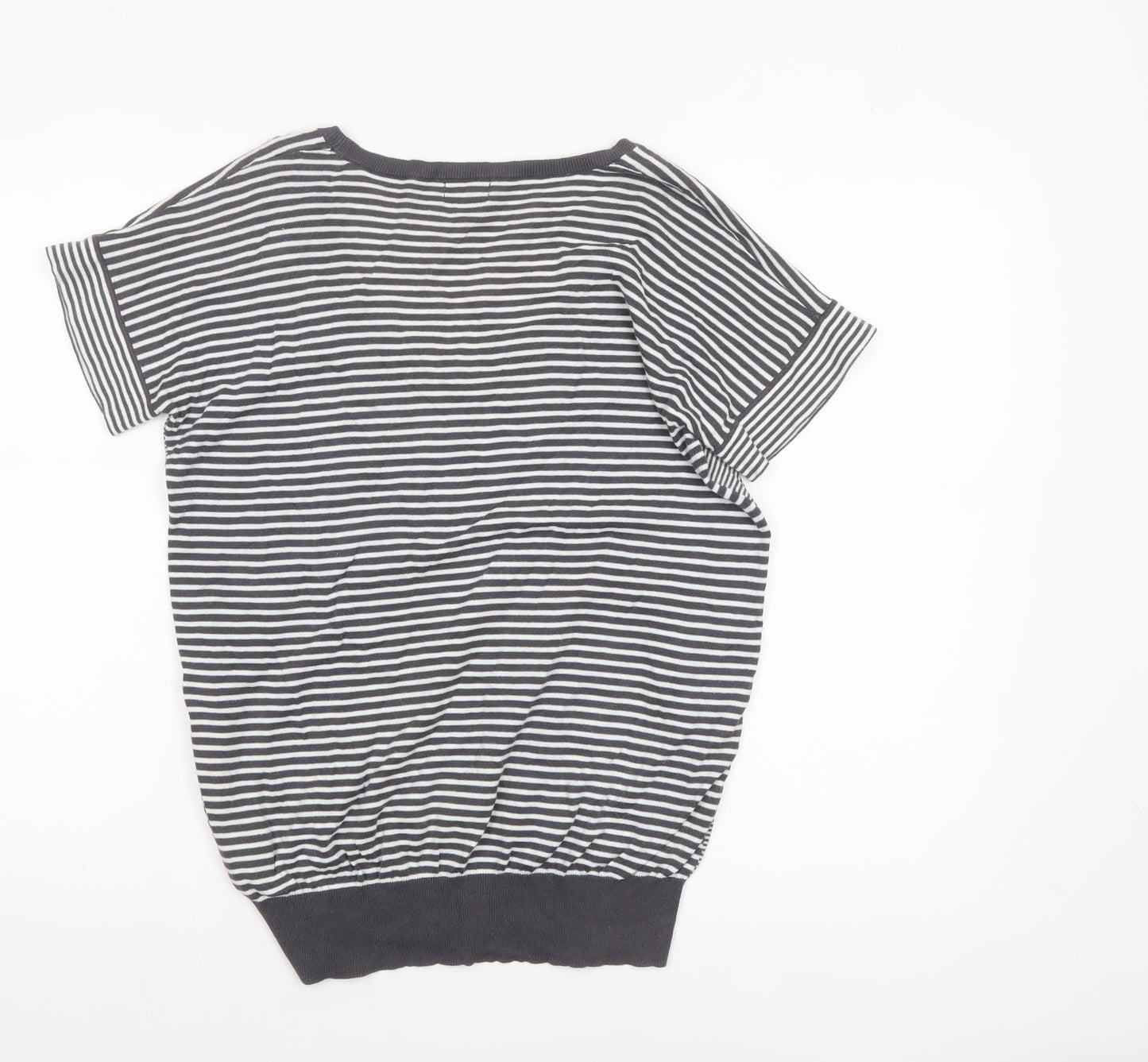Phase Eight Women Grey Stripe Cotton Short Sleeve Pullover Jumper Size 12