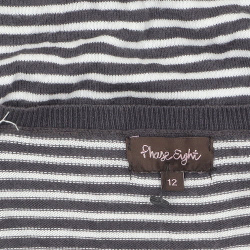 Phase Eight Women Grey Stripe Cotton Short Sleeve Pullover Jumper Size 12