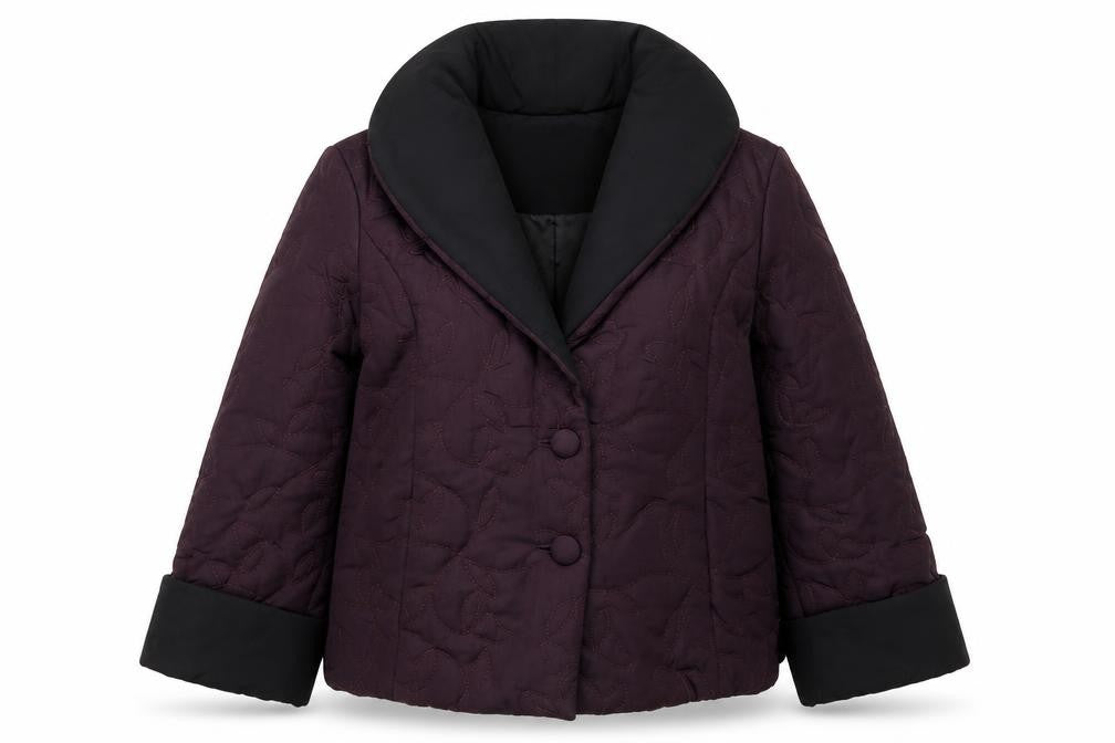 Front view of Alex & Co. women’s purple quilted short jacket uk 8 classic style