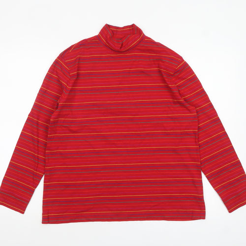 Lands' End Women's Red Striped Roll Neck Cotton Long Sleeve Top M