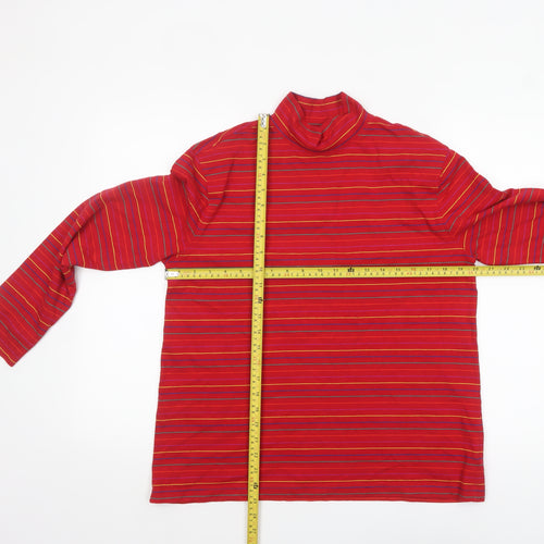 Lands' End Women's Red Striped Roll Neck Cotton Long Sleeve Top M