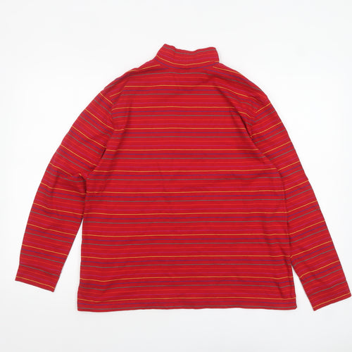Lands' End Women's Red Striped Roll Neck Cotton Long Sleeve Top M