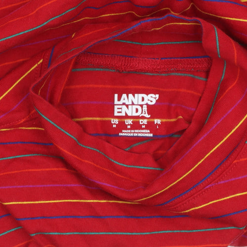 Lands' End Women's Red Striped Roll Neck Cotton Long Sleeve Top M
