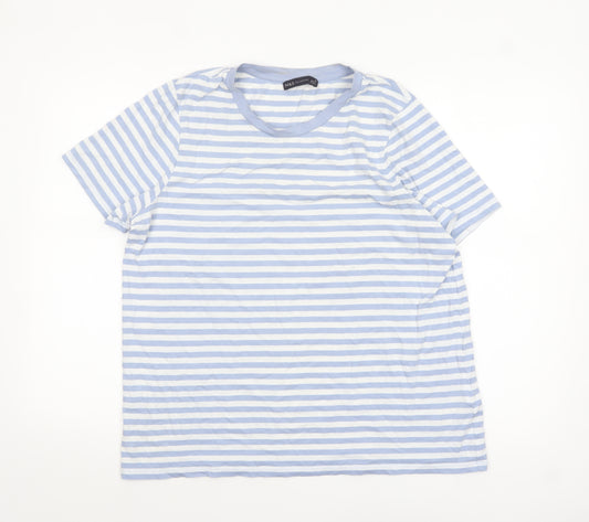Marks and Spencer Women Blue Striped Cotton T-Shirt Size 18
