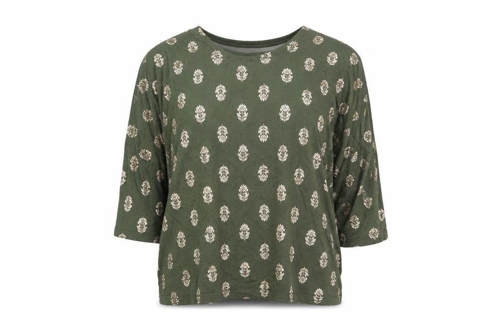 Front view of Kim & Cami Women’s Green Floral Relaxed jumper, size L