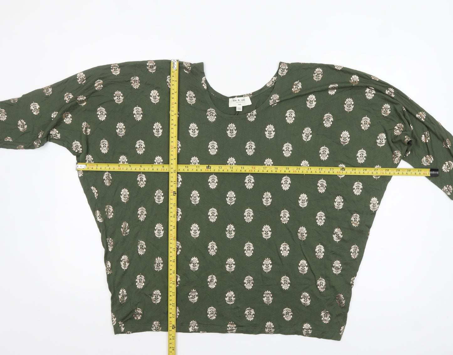 Kim & Cami Women’s Green Floral Relaxed Pullover Jumper Size L