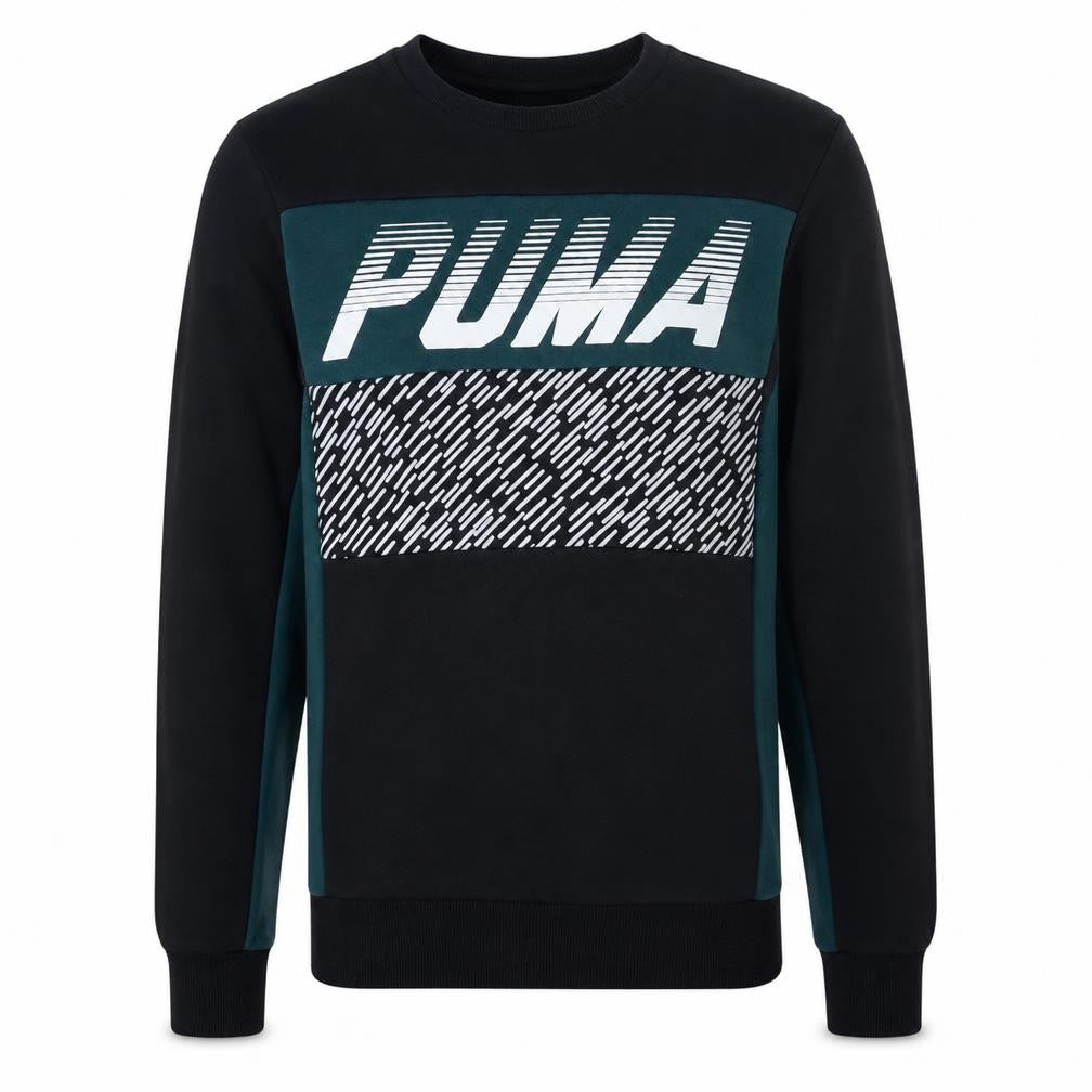 Front view of Puma Men's Black S Pullover Logo Sweatshirt Long Sleeve