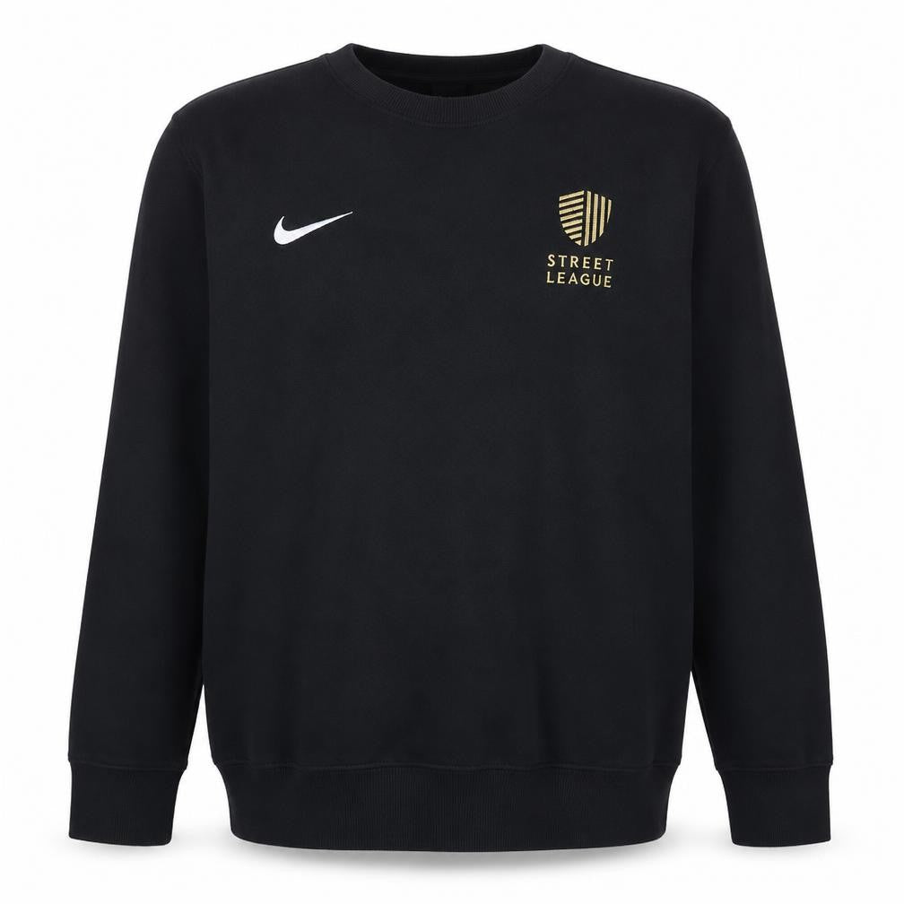 Front view of Nike men’s black xl crew neck pullover sweatshirt street league