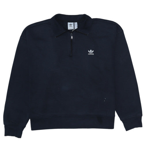 Adidas Womens Navy 1/4 Zip Sweatshirt Size L 16-18 Cotton Blend