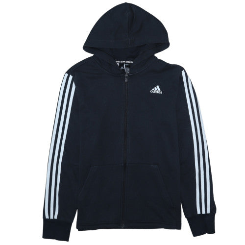 Adidas Boys Black Full Zip Hoodie Size 13-14 Years with White Stripes